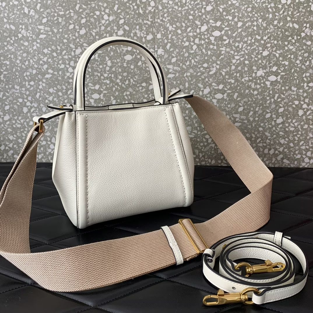 Valentino Garavani Alltime Small Handbag in Ivory Grainy Calfskin